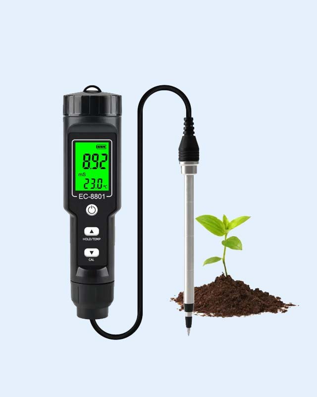 EC-8801BB EC/Temperature Soil Tester Meter Measurement Backlit Display Removable Electrode Waterproof Test Planting,